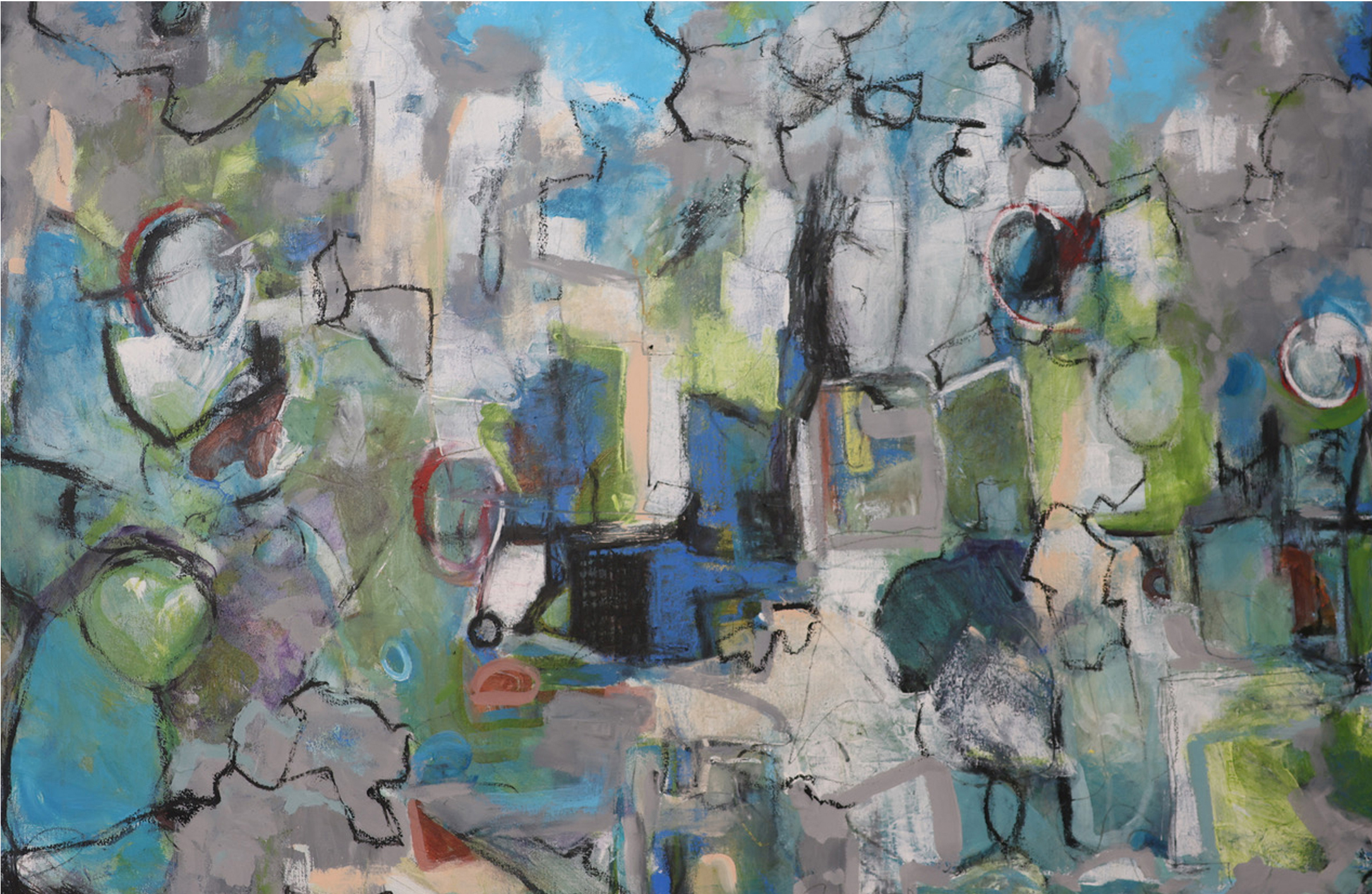 A painting of a city with lots of buildings
